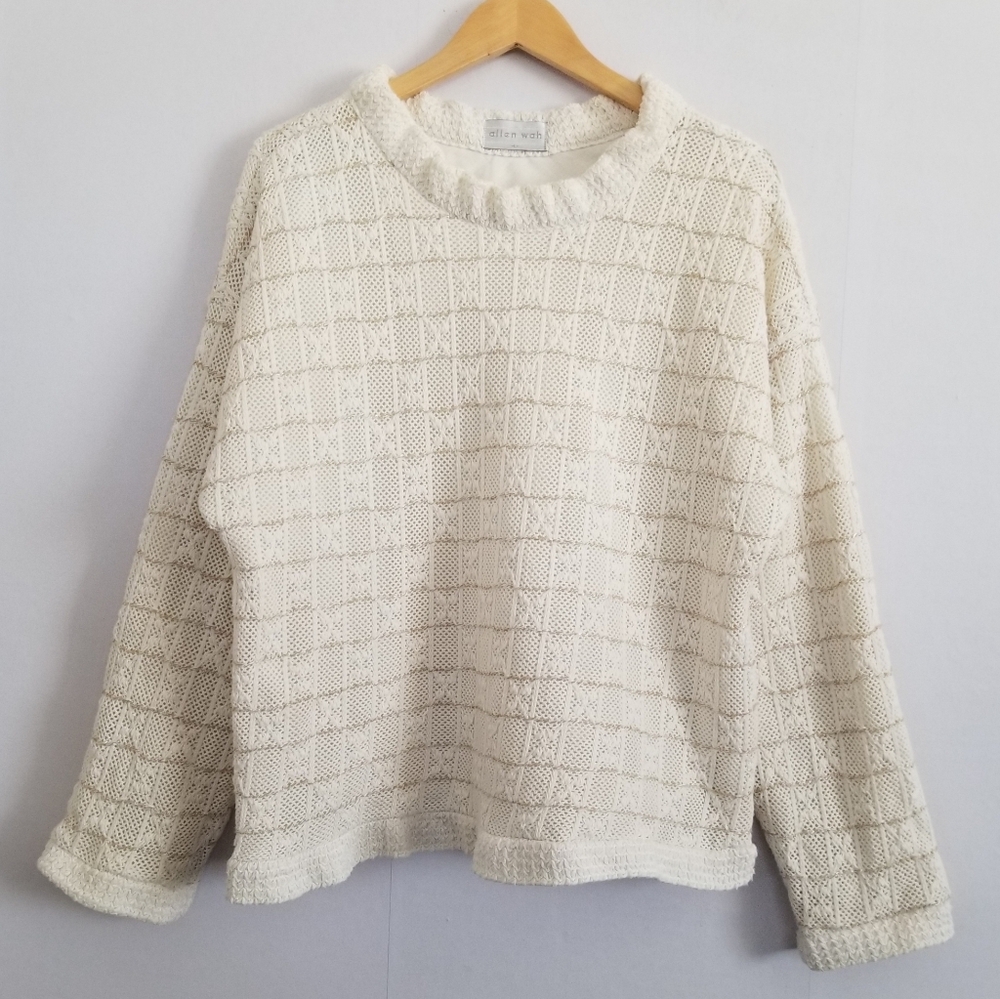 Vintage Allen Wah Cream Crochet Sweater Size Large